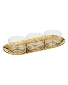 Serving set, stainless steel/glass, gold/transparent, 30 x 12 x 5 cm