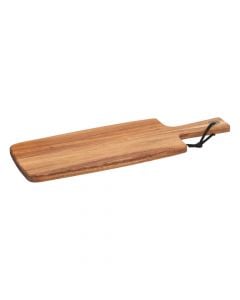 Serving plate with handle, wood, brown, 15 x 40 x 1.5 cm