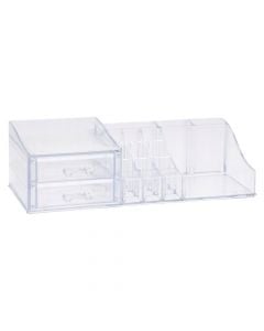 Makeup organizer, acrylic, 19 compartments, 30x13x9 cm, transparent, 1 piece