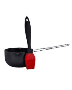 Sauce pan and brush, BBQ, metal, black, dia. 11.5 cm, 1 piece