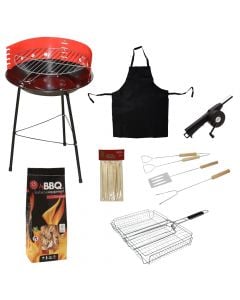 BBQ and accessories set, barbecue, barbecue accessories, fire starter, grill, apron, fire blower, bbq sticks, 7 pieces, mix, 1 pack