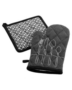 Kitchen glove and pot holder, dark gray, 18x28 cm/20x20 cm, cotton