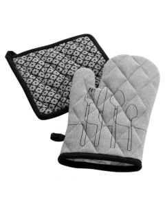 Kitchen glove and pot holder, light gray, 18x28 cm/20x20 cm, cotton