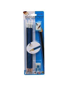 Pencil+rubber, Black lead pencil, 1 pack