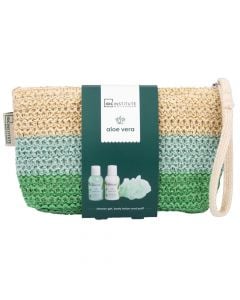 Shower set with bag, IDC Institute, Aloe Vera, green, 100ml shower gel, 100ml body lotion, bath puff, 1 pack