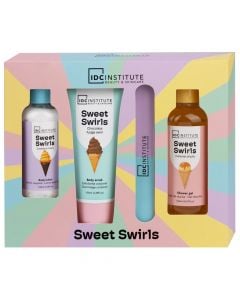 Body care set, IDC Institute, Sweet Swirls, 160ml shower gel, 100ml body lotion, 100ml body scrub, nail file, 1 pack