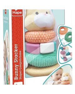 Lodër për bebe, Hape, Bunny Stacker, dru/pellush, 10x10x18 cm, +10 muajsh, mikse, 1 copë