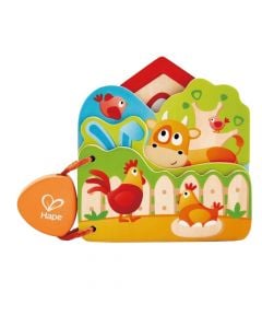 Lodër për bebe, Hape, Farm animal book, druri, 16x2x12.5 cm, mikse, +10 muajsh, 1 copë