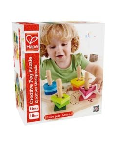 Children's toy, Hape, Creative peg puzzle, wooden, 19.7x11.6x19.7 cm, mixed, +18 months, 1 piece