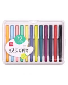 Pigment pen, Deli, mixed, 12 colors, 1 pack