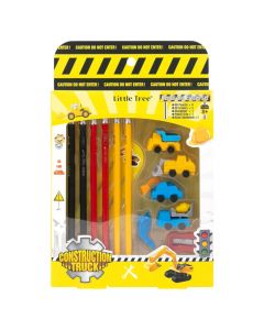 School set, pencils+rubber, Construction truck, mix, 1 package