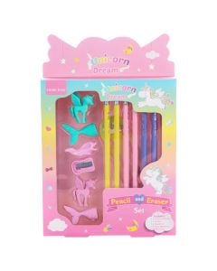 School set, pencils+rubbers, Unicorn, mixed, 1 pack