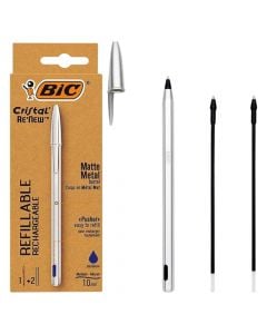 Pen, Bic Cristal Metal, Blue, 2 Refills, 1 pack