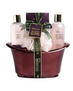 Set dushi, IDC Institute, Secret Stories, 250 gr kripë dushi, 200 ml xhel dushi, 200 ml bubble bath, sfungjer, 1 pako