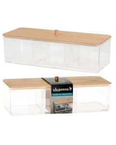 Kuti organizuese me ndarje, Eleganza, plastike/bambu, 23x9,5x6,5 cm, transparente, 1 copë