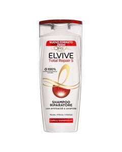 Hair repair shampoo Total Repair x5, Elvive, L'Oreal, plastic, 285 ml, white and red, 1 piece