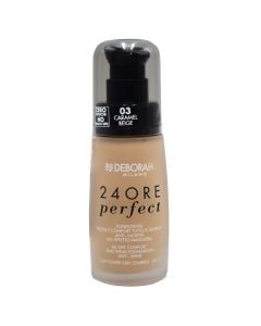 Fondatinë e lëngshme sprai për makeup, 03 Caramel Beige, 24 Ore, Deborah, plastikë dhe qelq, 30 ml, bezhë, 1 copë