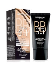 Fondatinë e lëngshme 5 në 1 për makeup, 02 Beige, BB Cream, Deborah, plastikë, 30 ml, bezhë, 1 copë