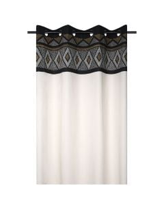 Ethnograph full curtain with rings, cotton, panna / black, 140x260 cm