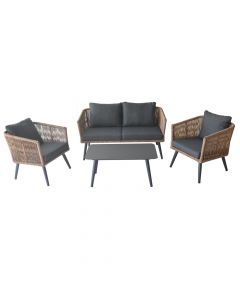 Set of 2 single armchairs + 1 double armchair + 1 table London Garden, aluminum / woven PE, anthracite gray, 65x70xH69/136x70xH69/90x50xH46.5 cm, cushion thickness 7.0 cm