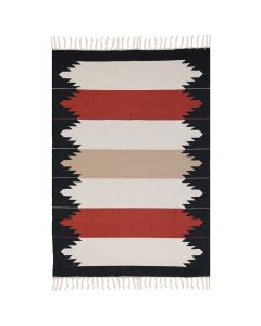 Rug with fringe, 100% cotton, black with motifs, 120x170 cm