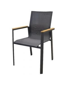 Chair with stackable arm, aluminum/textile/teak, anthracite gray, 56x56xH89 cm