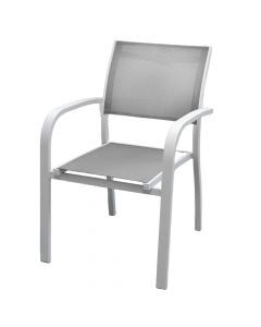 Chair with stackable arm, aluminum/textile, white/grey, 57x63xH87 cm