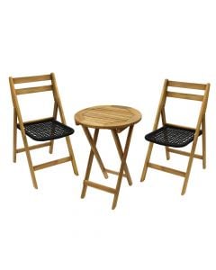 Set Bistro, 2 karrige + 1 tavolinë rrumbullakët, dru akacia, kafe natyrale, 42.5x44xH82.5 cm / Dia.50xH70 cm