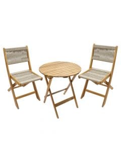 Set Bistro, 2 karrige + 1 tavolinë rrumbullakët, dru akacia, kafe /e zezë,  42.5x38xH80 cm / Dia.60xH70 cm