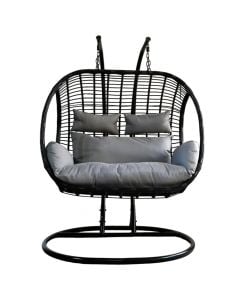 Double swing, metal/PE rattan, black color, 105x166xH186 cm