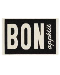 Kitchen rug Bon Appetit, polypropylene, black with white letters, 50x80 cm