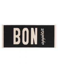 Kitchen rug Bon Appetit, polypropylene, black with white letters, 50x120 cm