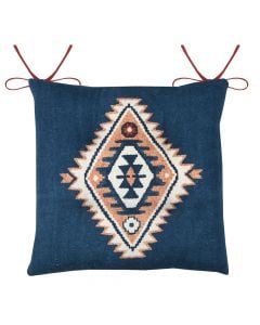 Chair cover with ties, Louisiane Galette, cotton, 38x38 cm, traditional motifs, blue color