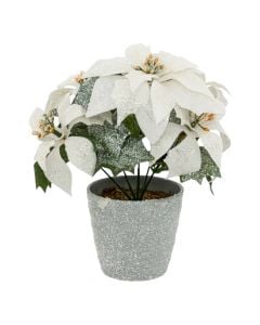 Decorative Christmas flower, Poinsettia white, white color with sparkles, H22 cm