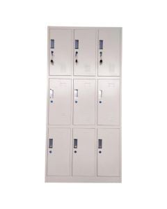 Door locker, for clothing with 9 individual lock, with shelves + hinges, RAL 7035, H1850 x W900 x D450