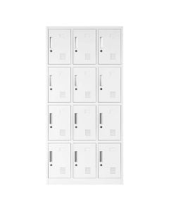 Door locker, for clothing with 12 individual lock, with shelves + hinges, RAL 7035, H1850 x W900 x D400