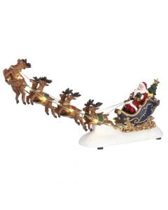 Santa sleigh battery operated, warm white, polyresine, L34xW7xH15cm, indoor use.