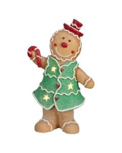X-mas decoration, gingerbread, brown, led, battery operated, ceramic, L26.5xW14xH45 cm, indoor use.