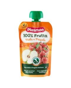 Children's mashed, with apples and strawberries, Plasmon, 100 gr