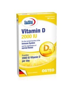 Suplement ushqimor për sistemin imunitar dhe kockat, EuRho® Vital Vitamin D 2000 IU, 60 tableta