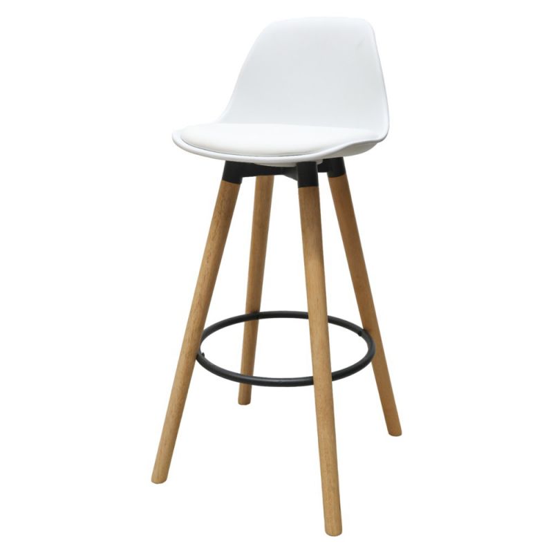 Bar chair, wooden structure (brown), pu upholstery, white