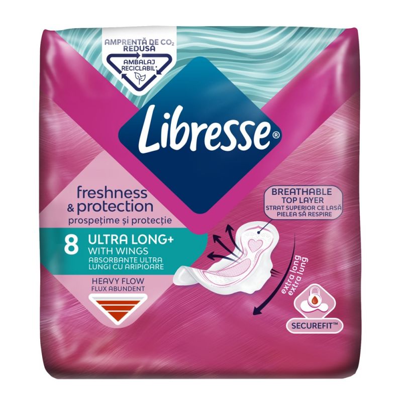 Hygienic napkins, Libresse, Ultra Plus, cotton, 8 pieces | M