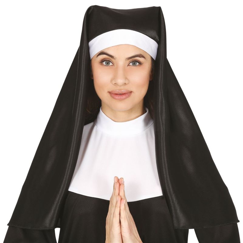 Adult nun's headdress, polyester, 60 cm, black and white, 1