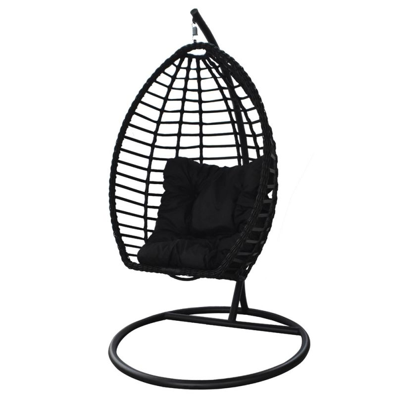 Hanging chair single seat, metalic / ratan knitting, black,